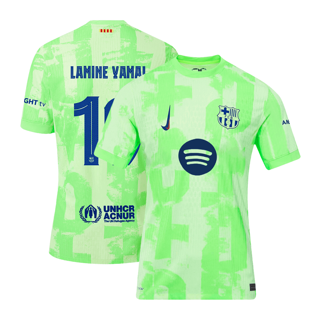 Verodostojni nogometni dres Lamine Yamal #19 Barcelona Third Away Soccer Jersey 2024/25- UCL£¨Logotip Spotify brez besedila£©