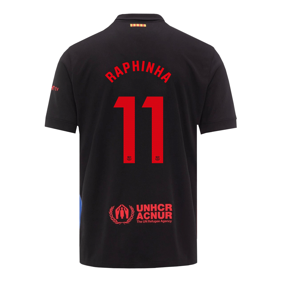 Barcelona RAPHINHA #11 gostujo?a mo?ka nogometna majica 2024/25 - logotip Spotify brez besedila