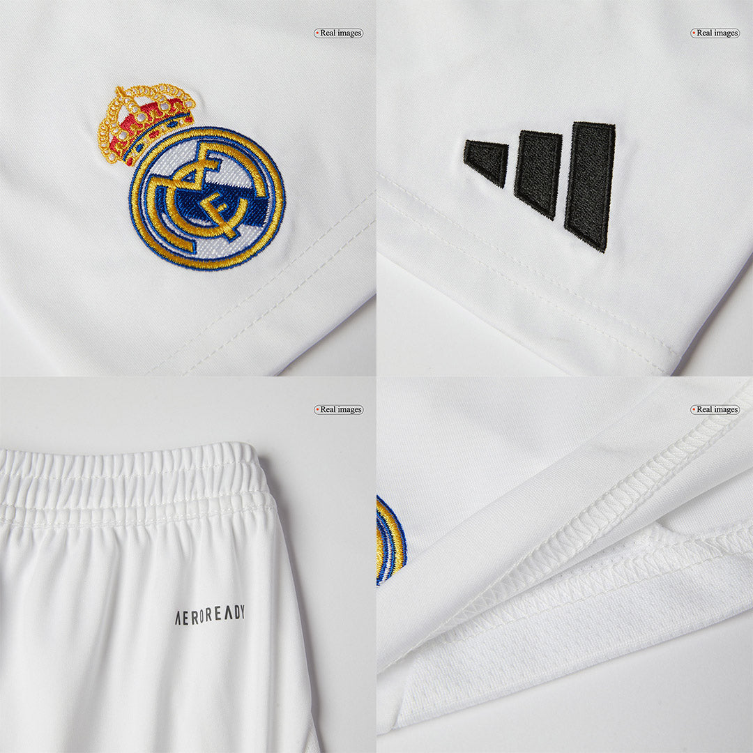 Conjunto de camiseta y pantalón corto de fútbol de local del Real Madrid para niños