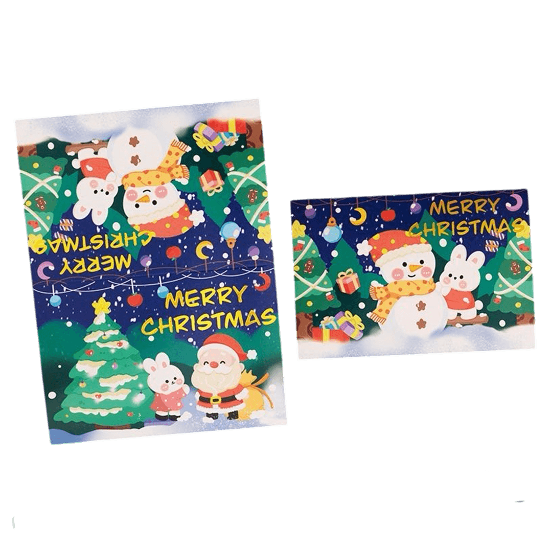 Tarjeta de Navidad personalizada – Muñeco de nieve y conejo – Mensaje personalizado