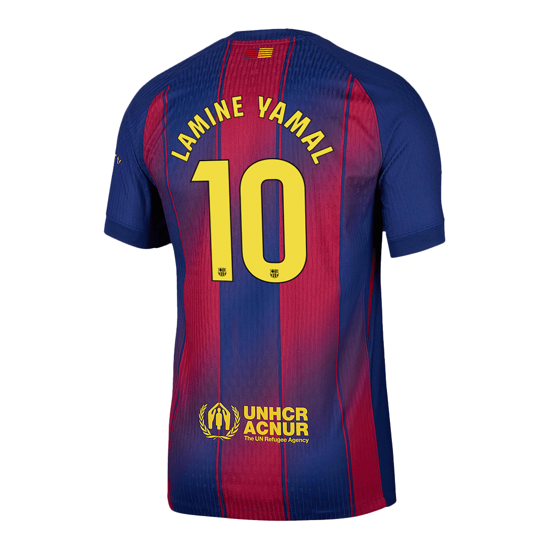 LAMINE YAMAL #10 Authentic Barcelona Doma?a nogometna majica 2025/26 rde?a in modra