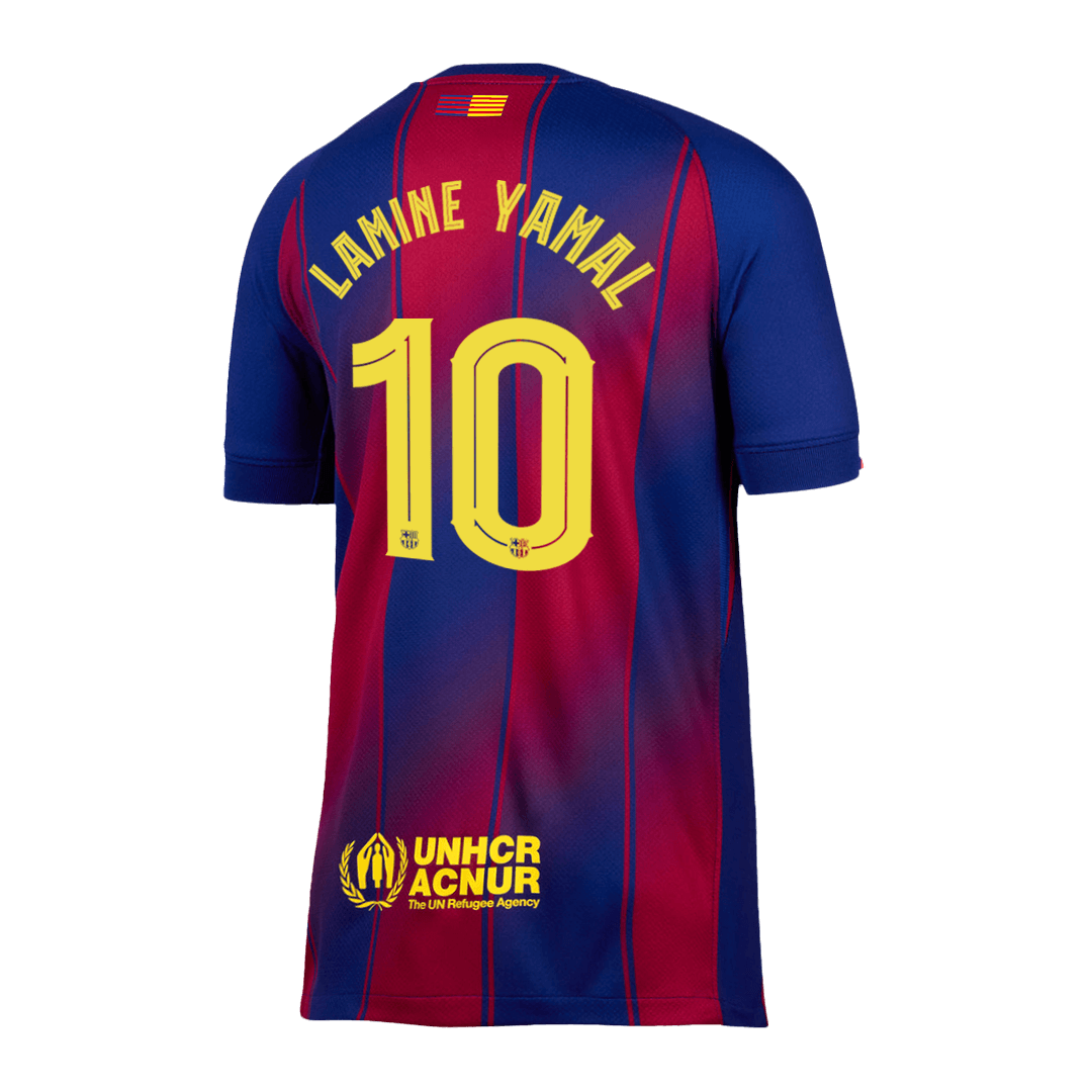 LAMINE YAMAL #10 Authentic Barcelona Doma?a nogometna majica 2025/26 rde?a in modra - UCL