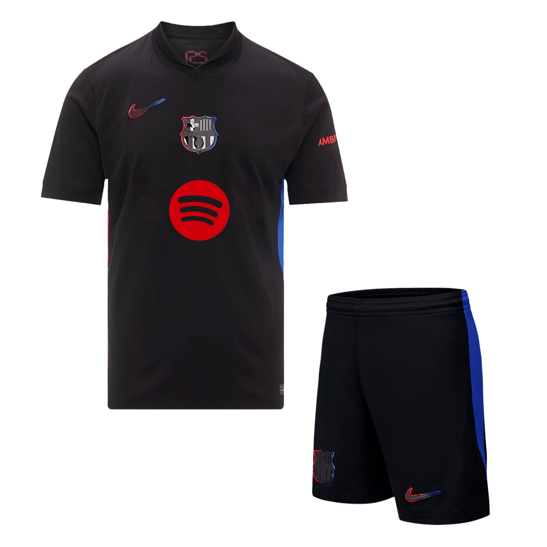 Barcelona 2024/25 Gostujo?i komplet (majica in kratke hla?e), ?rna - logotip Spotify brez besedila
