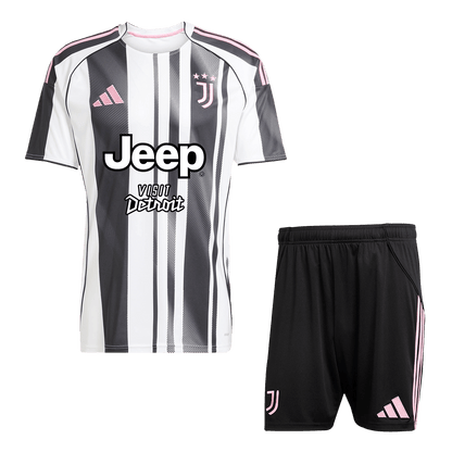 Juventus Jeep x Visit Detroit Sponsor Home Soccer Jersey Kit(Jersey+Shorts) 2025/26 Black&White