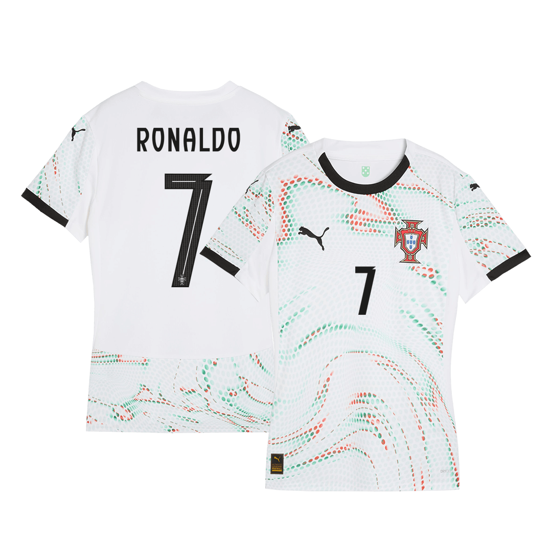 RONALDO #7 Camiseta de fútbol de visitante para mujer de Portugal 2025 Blanco