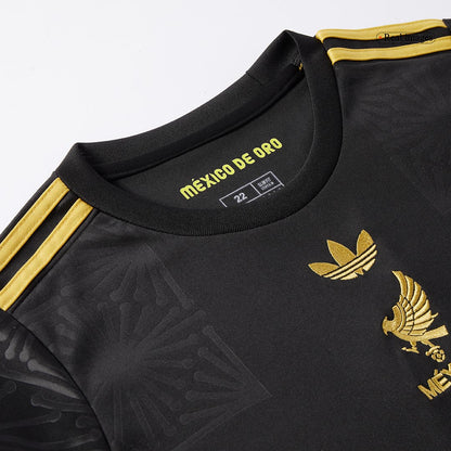 Kid's Mexico Third Away Soccer Jersey Kit(Jersey+Shorts) 2025 Black - Gold Cup