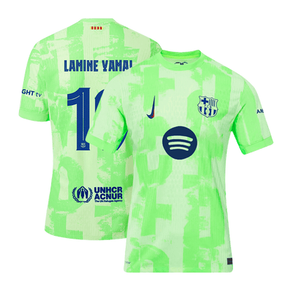 Camiseta de fútbol auténtica LAMINE YAMAL #19 Barcelona Tercera Visitante 2024/25 Logo Spotify UCL Sin Texto