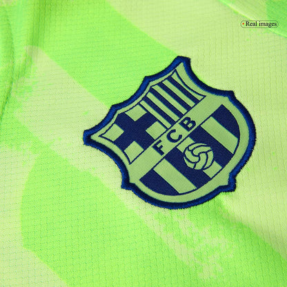 Barcelona 3rd Kids Away nogometna majica (majica, kratke hla?e in nogavice) 2024/25 zelena - UCL (logotip Spotify brez besedila)