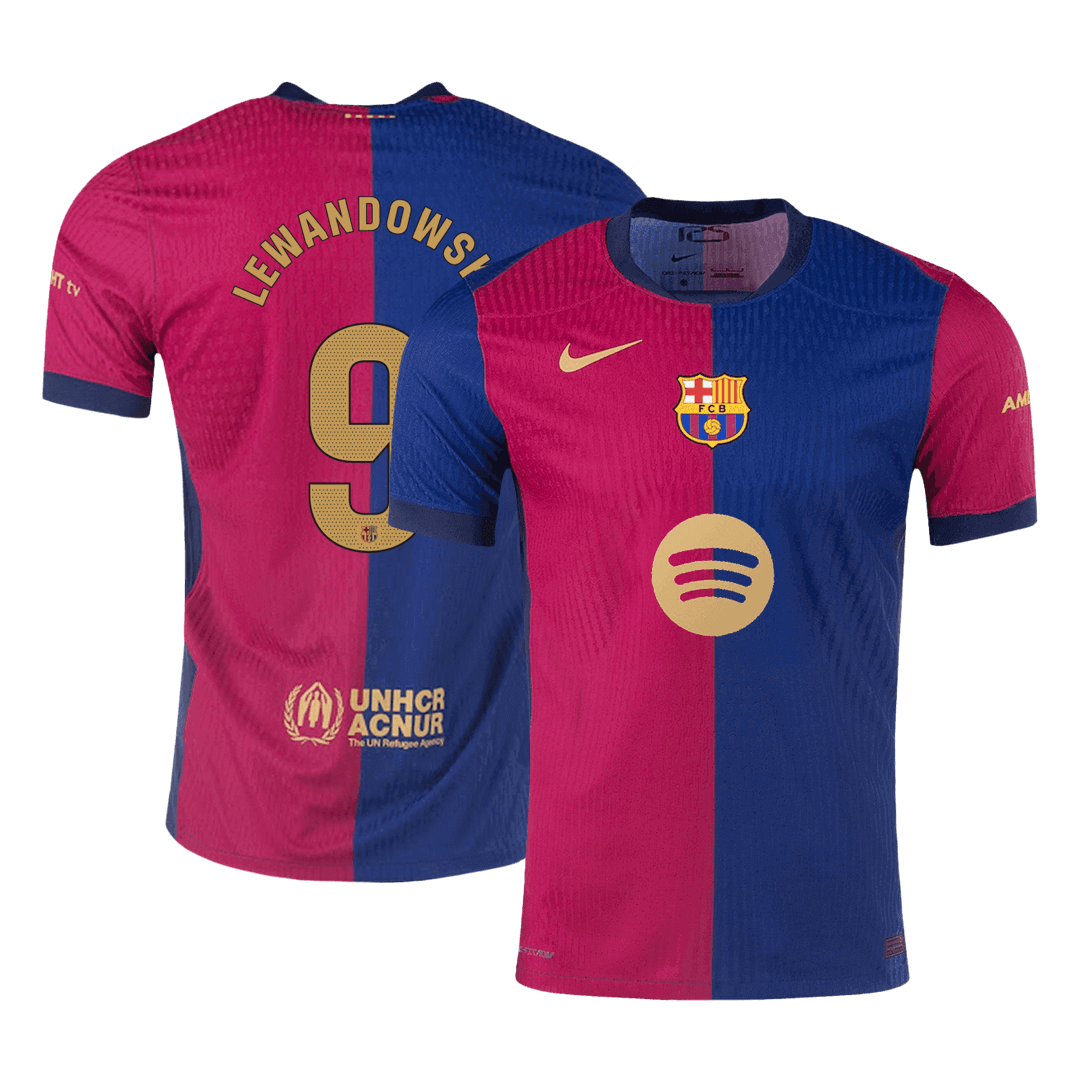 Camiseta de fútbol local del Barcelona LEWANDOWSKI #9 auténtica 2024/25 - Logotipo de Spotify sin texto