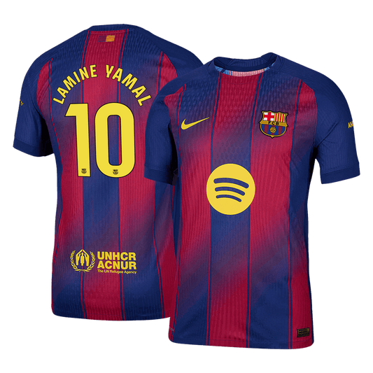 LAMINE YAMAL #10 Authentic Barcelona Doma?a nogometna majica 2025/26 rde?a in modra