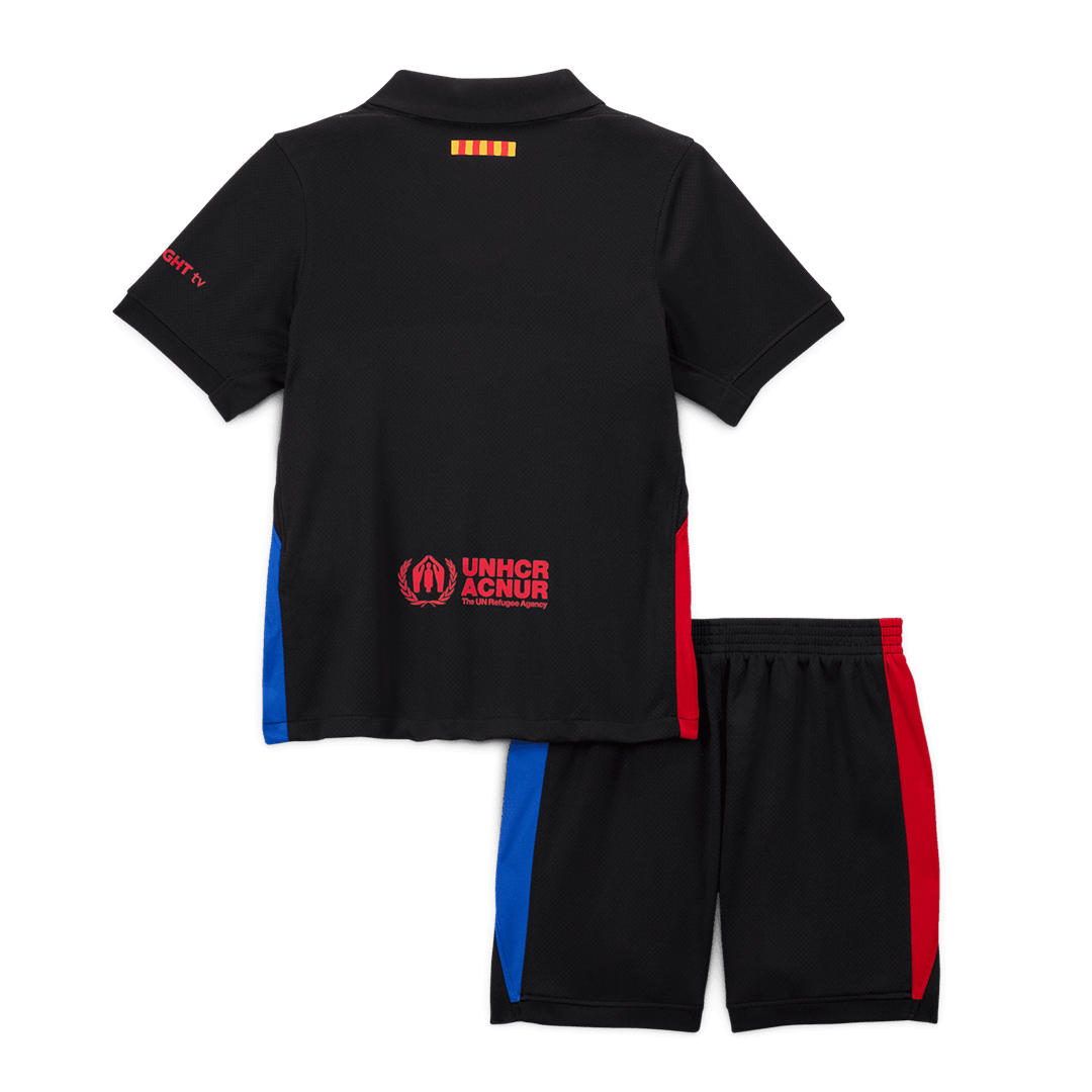 Barcelona 2024/25 Kids Away nogometna majica (majica in kratke hla?e) ?rna (nekdanji sponzor)