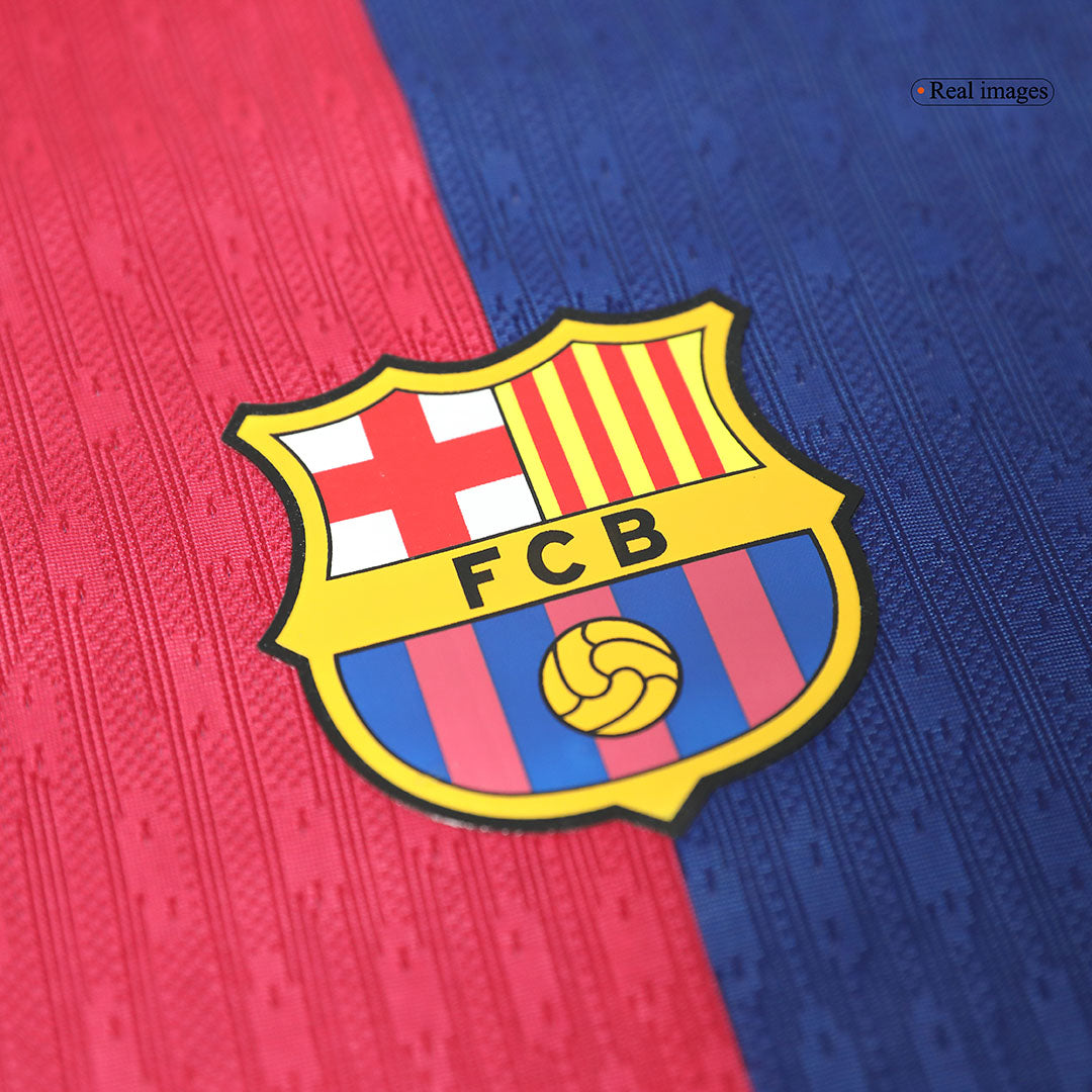 RAPHINHA #11 Avtentični domači nogometni dres Barcelone 2024/25, rdeče-moder – UCL (logo Spotify brez besedila)