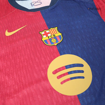 RAPHINHA #11 Avtentični domači nogometni dres Barcelone 2024/25, rdeče-moder – UCL (logo Spotify brez besedila)