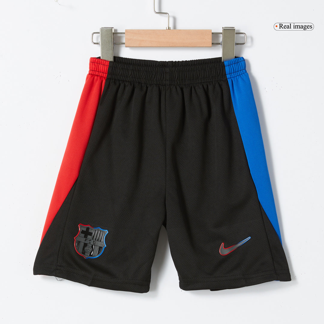 Barcelona 2024/25 Kids Away Nogometna majica (majica in kratke hla?e), ?rna - logotip Spotify brez besedila