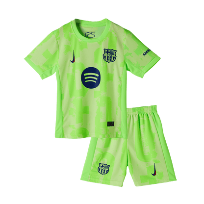 Barcelona 3rd Kids Away nogometna majica (majica, kratke hla?e in nogavice) 2024/25 zelena - UCL (logotip Spotify brez besedila)