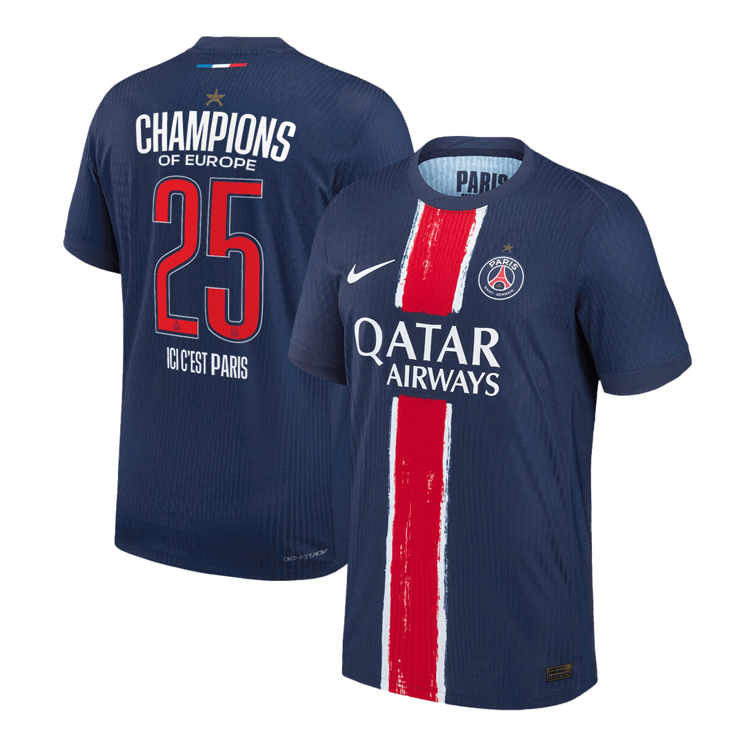 Camiseta de fútbol auténtica de CAMPEONES #25 PSG local 2024/25 CAMPEONES DE EUROPA