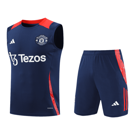 Conjunto de chaleco y pantalón corto de fútbol de prepartido del Manchester United 2024/25