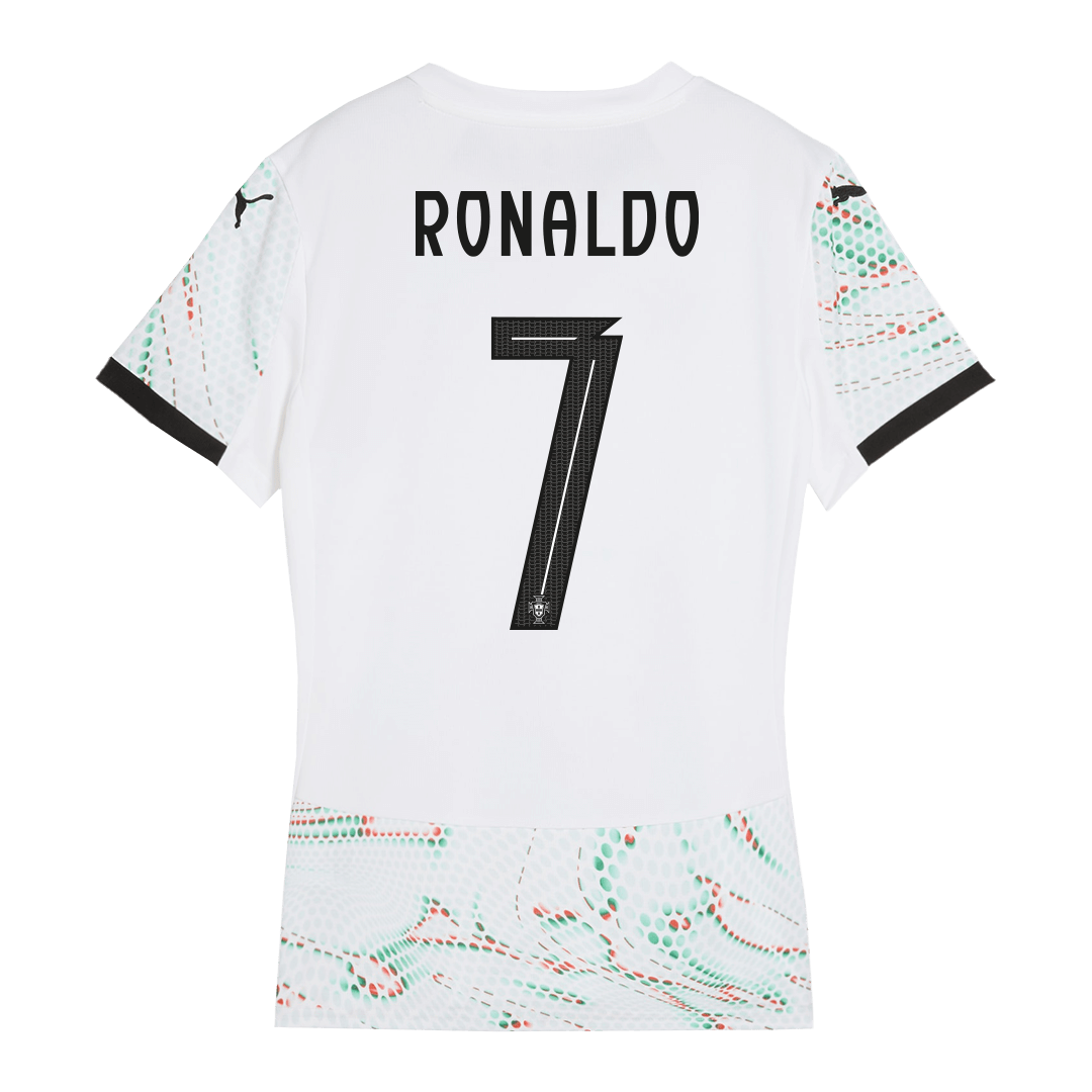 RONALDO #7 Camiseta de fútbol de visitante para mujer de Portugal 2025 Blanco