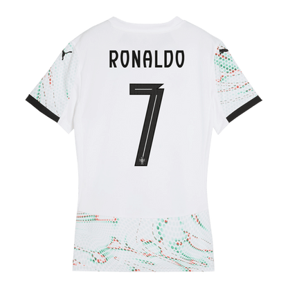 RONALDO #7 Camiseta de fútbol de visitante para mujer de Portugal 2025 Blanco