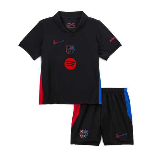 Barcelona 2024/25 Kids Away Nogometna majica (majica in kratke hla?e), ?rna - logotip Spotify brez besedila