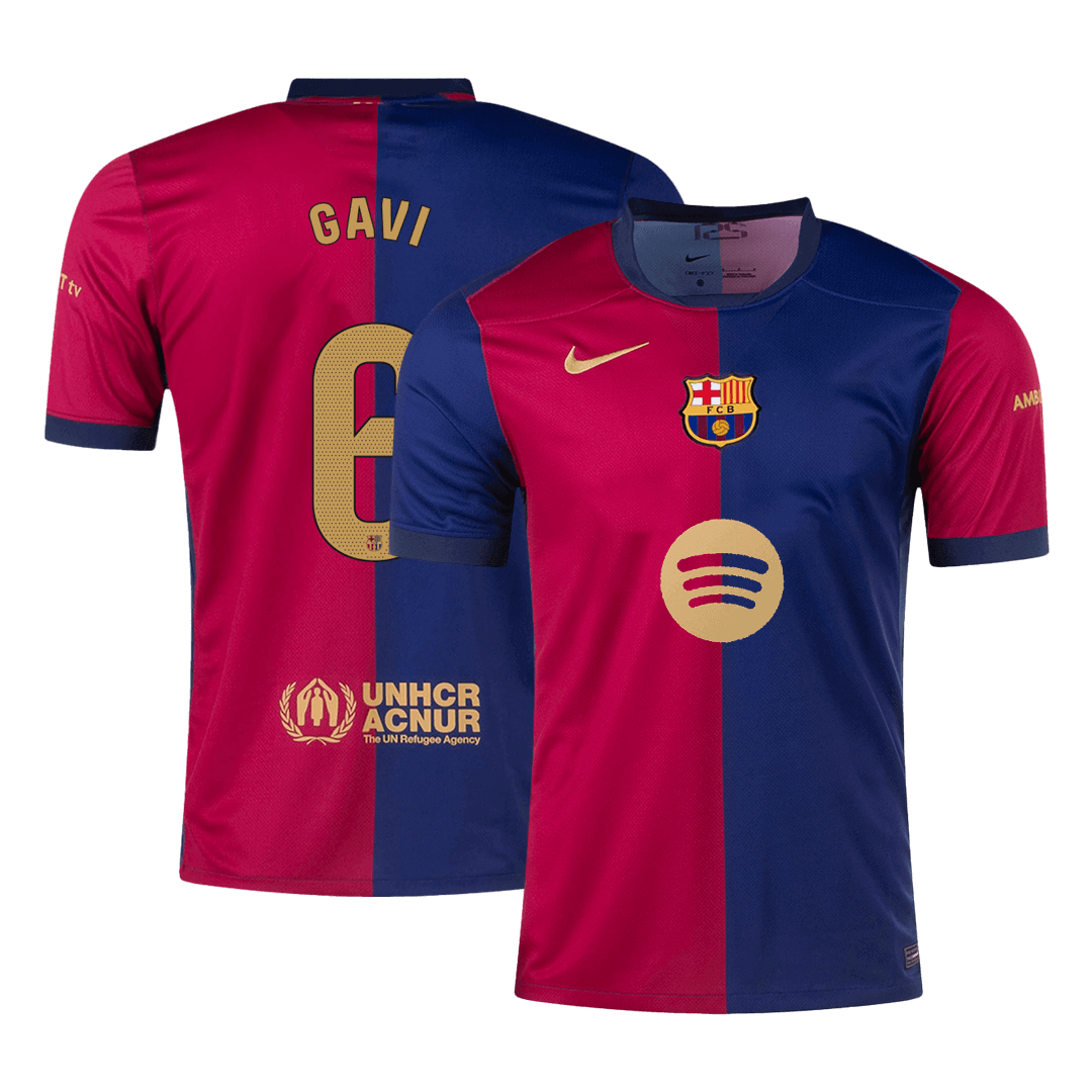 Barcelona GAVI #6 dres, nogometni dres po meri, domači dres 2024/25, logotip Spotify brez besedila