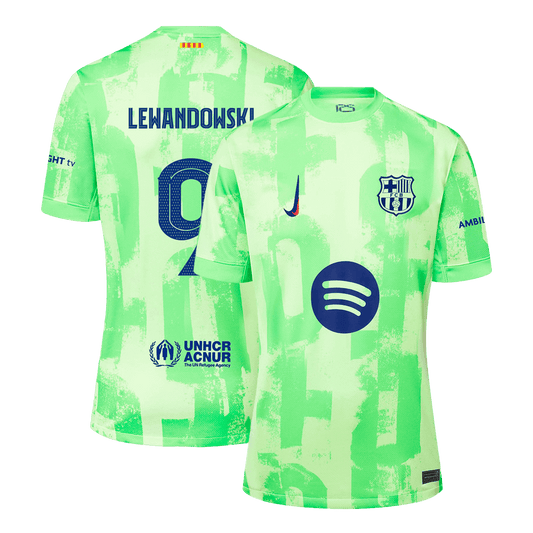 Barcelona dres po meri LEWANDOWSKI #9 Nogometni dres Tretji gostujoči 2024/25 – Logotip UCL Spotify brez besedila