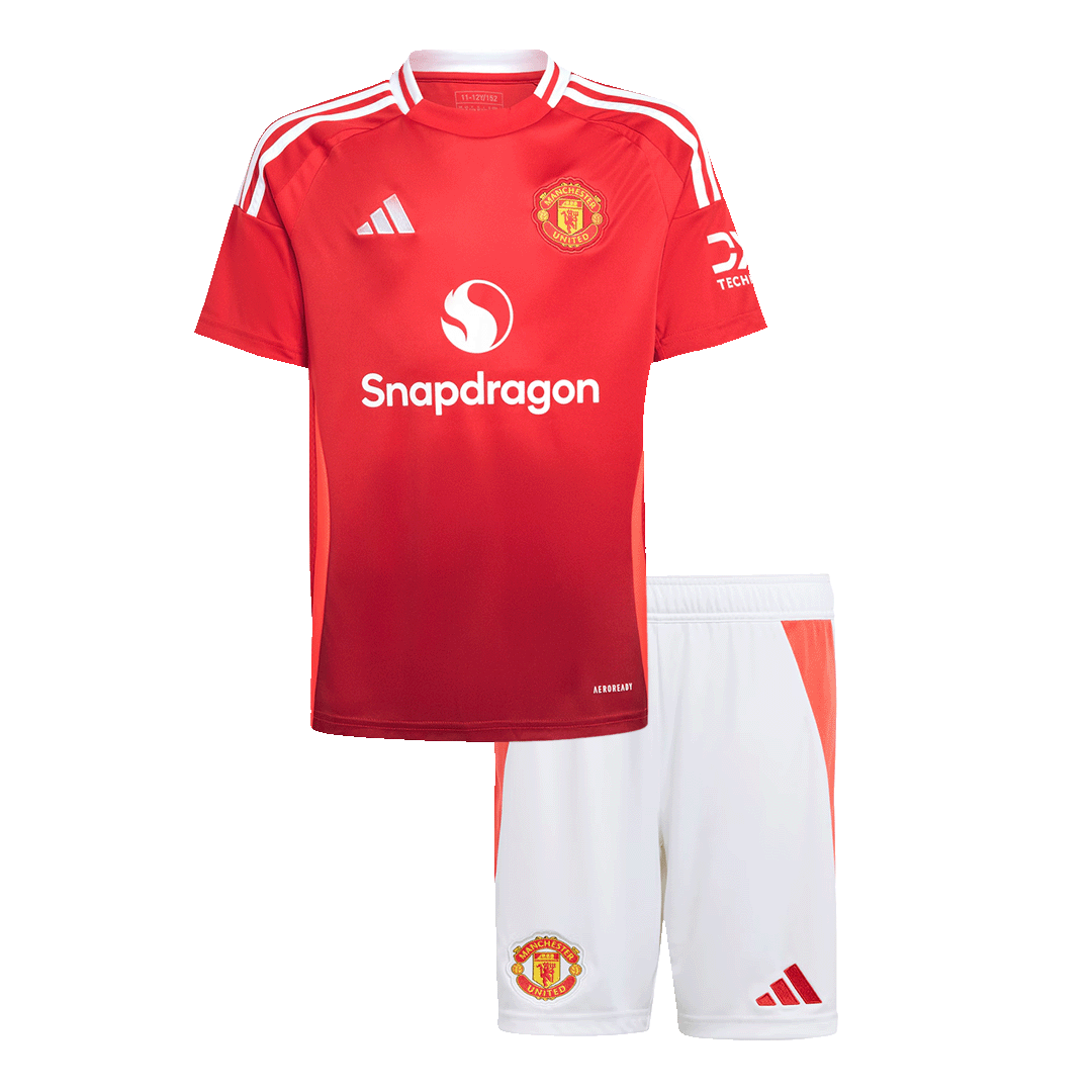 Camiseta y Pantalones Cortos de Fútbol de Local del Manchester United para Niños (2024/25)