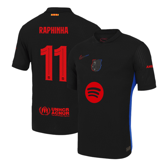 RAPHINHA #11 Authentic Barcelona Away 2024/25 Black - UCL (logotip Spotify brez besedila)