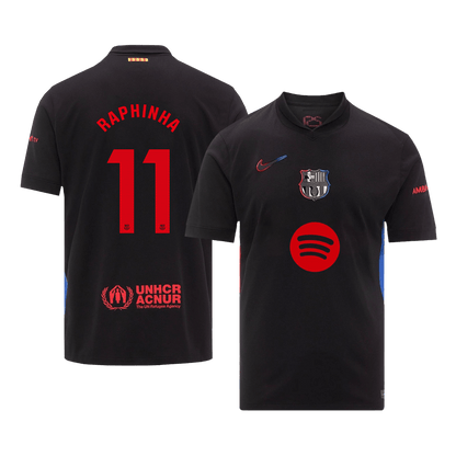 Barcelona RAPHINHA #11 Soccer Jersey Away Custom Shirt 2024/25 Spotify Logo Without Text