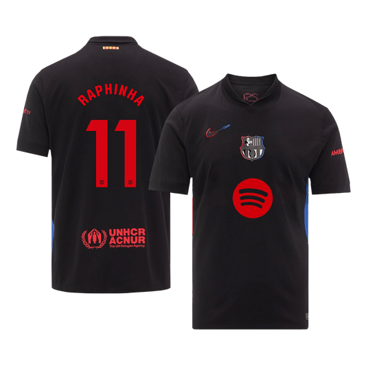 Barcelona RAPHINHA #11 Soccer Jersey Away Custom Shirt 2024/25 Spotify Logo Without Text