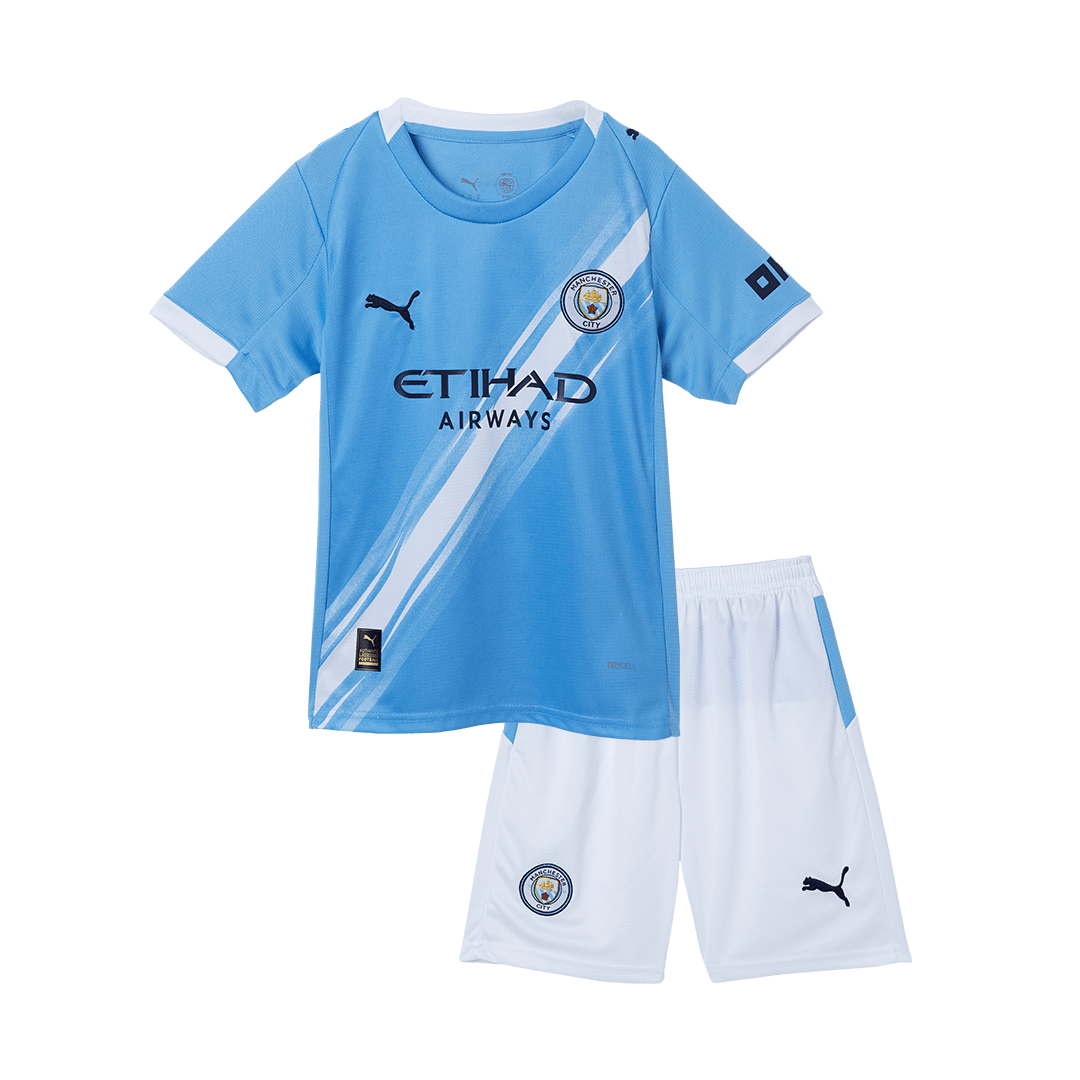 Equipación de fútbol de local del Manchester City para niños 2025/26