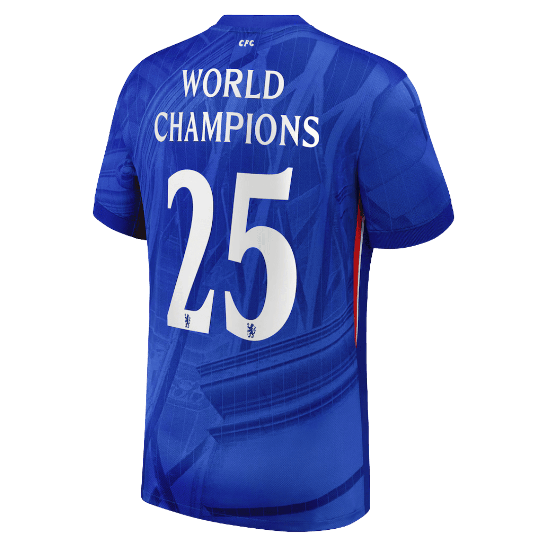 CAMPEONES DEL MUNDO #25 Camiseta de Fútbol de Local Chelsea 2025/26 con insignia en el pecho