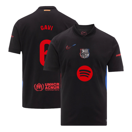 Camiseta de fútbol del Barcelona GAVI #6 de visitante personalizada 2024/25 logotipo de Spotify sin texto