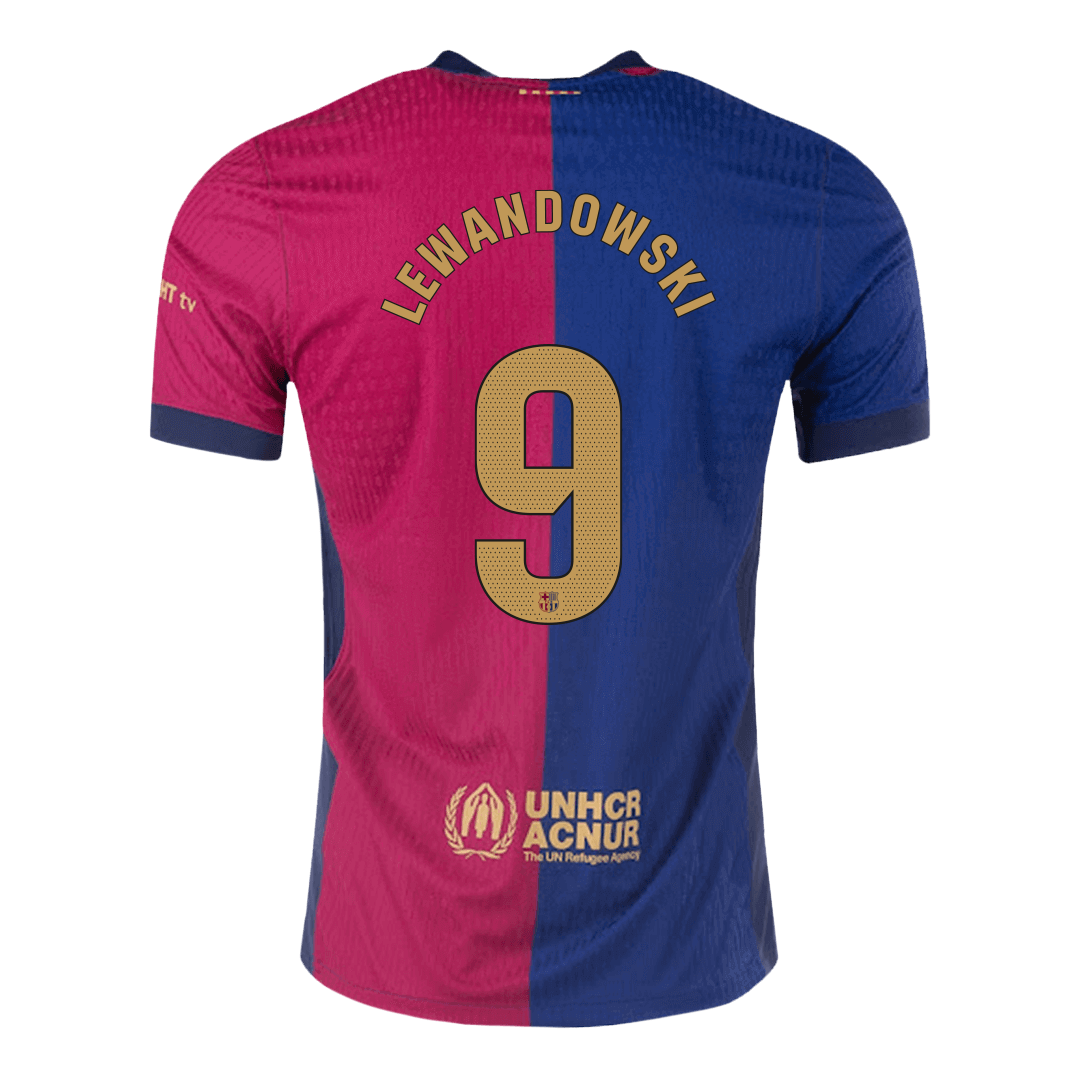 Camiseta de fútbol local del Barcelona LEWANDOWSKI #9 auténtica 2024/25 - Logotipo de Spotify sin texto