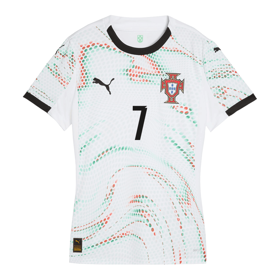 RONALDO #7 Camiseta de fútbol de visitante para mujer de Portugal 2025 Blanco