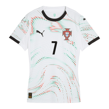 RONALDO #7 Camiseta de fútbol de visitante para mujer de Portugal 2025 Blanco