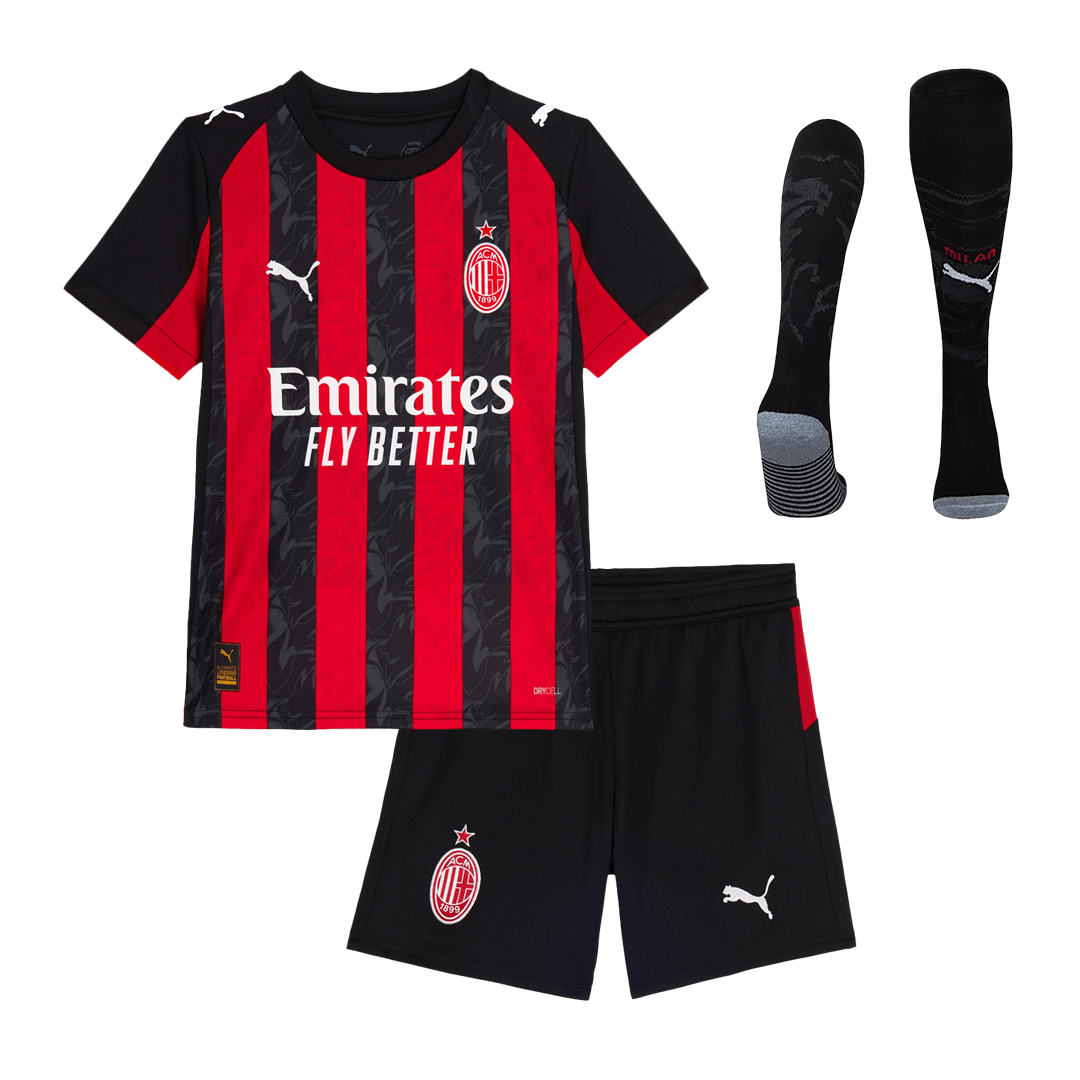 Domači nogometni dresi AC Milan za otroke, celoten komplet 2025/26