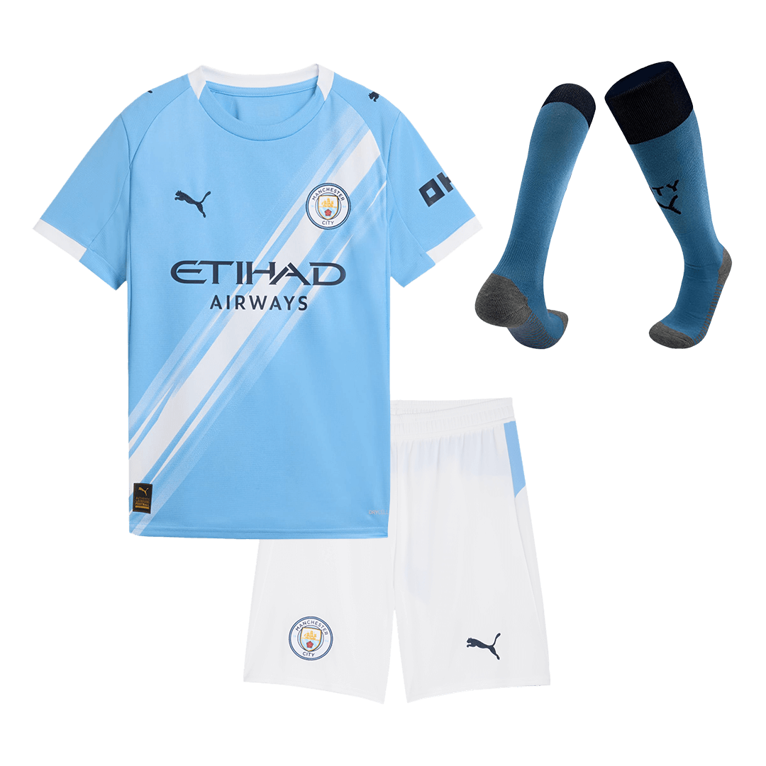 Equipación completa de fútbol para niños Manchester City, primera equipación 2025/26