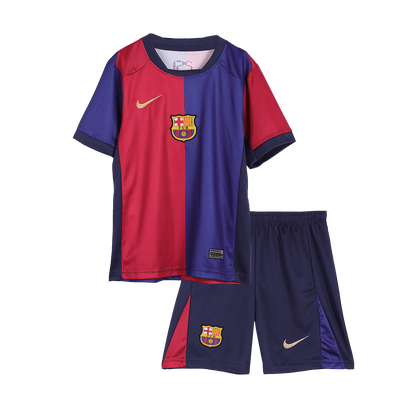 Gift-Kid's Barcelona Home Spotify Logo Without Text Soccer Jersey Kit(Shirt+Shorts) 2024/25