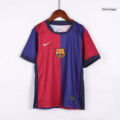 Gift-Kid's Barcelona Home Spotify Logo Without Text Soccer Jersey Kit(Shirt+Shorts) 2024/25
