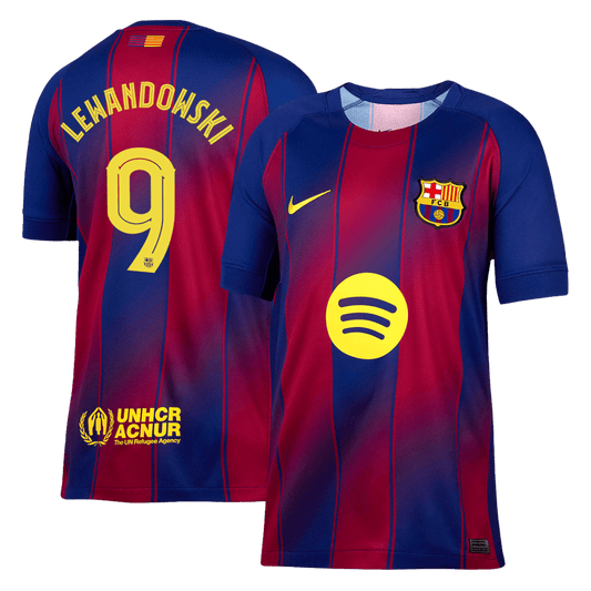 LEWANDOWSKI #9 Authentic Barcelona Doma?a nogometna majica 2025/26 rde?a in modra - UCL