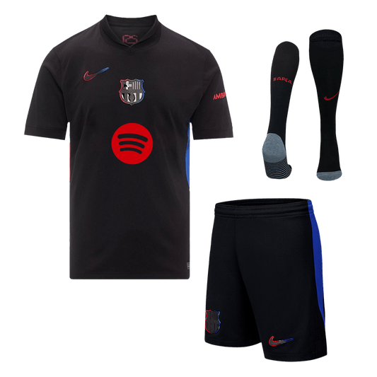 Barcelona 2024/25 Gostujo?i komplet (majica, kratke hla?e in nogavice), ?rna - logotip Spotify brez besedila