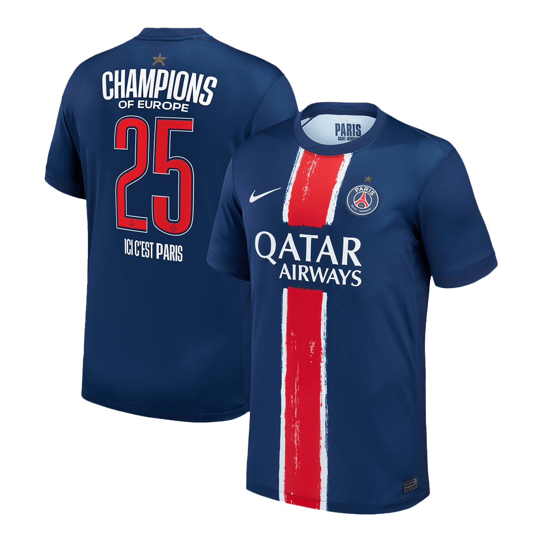 CHAMPIONS #25 Camiseta de fútbol del PSG Local Personalizada 2024/25 CAMPEONES DE EUROPA