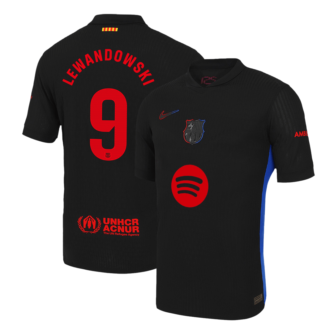 LEWANDOWSKI #9 Camiseta de fútbol auténtica del Barcelona Visitante 2024/25 Logotipo de Spotify Sin texto