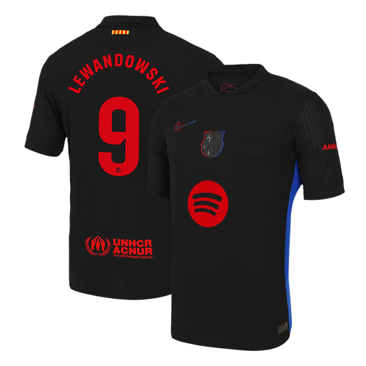 LEWANDOWSKI #9 Avtentičen nogometni dres Barcelona, gostujoči dres 2024/25, Spotify logotip brez besedila