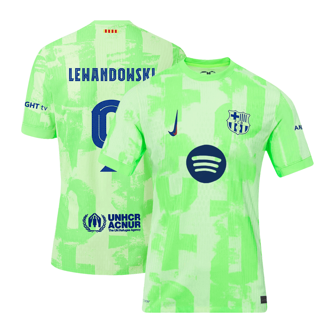 Avtentičen LEWANDOWSKI #9 Barcelona Tretji dres 2024/25 - Liga prvakov, logotip Spotify brez besedila?