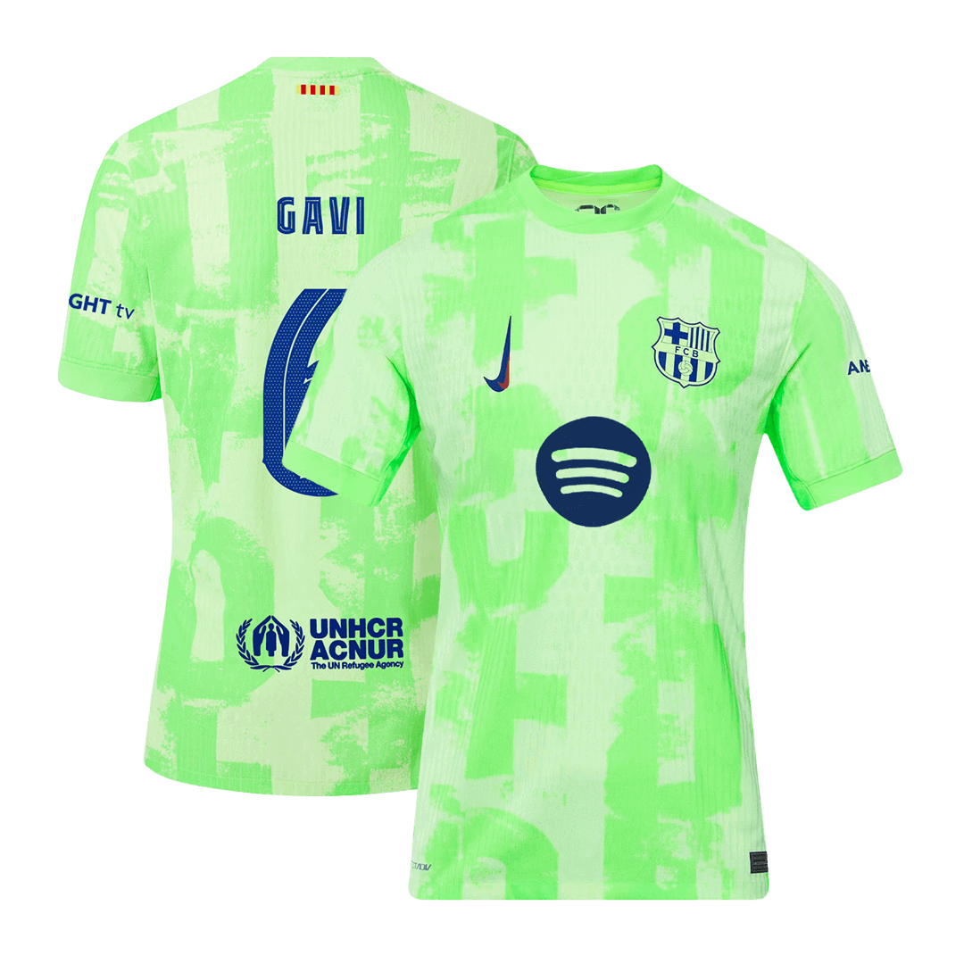 GAVI #6 Avtentični nogometni dres Barcelona tretji dres v gosteh 2024/25 UCL Spotify logotip brez besedila