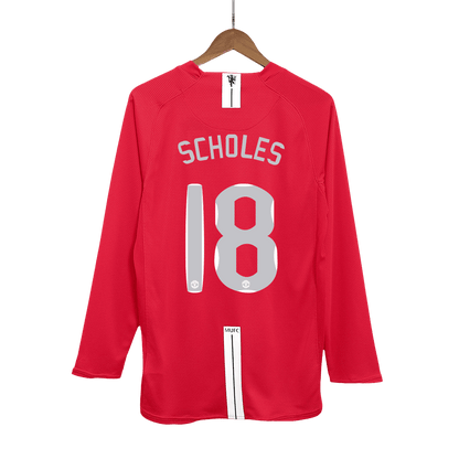 SCHOLES #18 Manchester United Retro Jersey Home Soccer Shirt 2007/08 - UCL Final