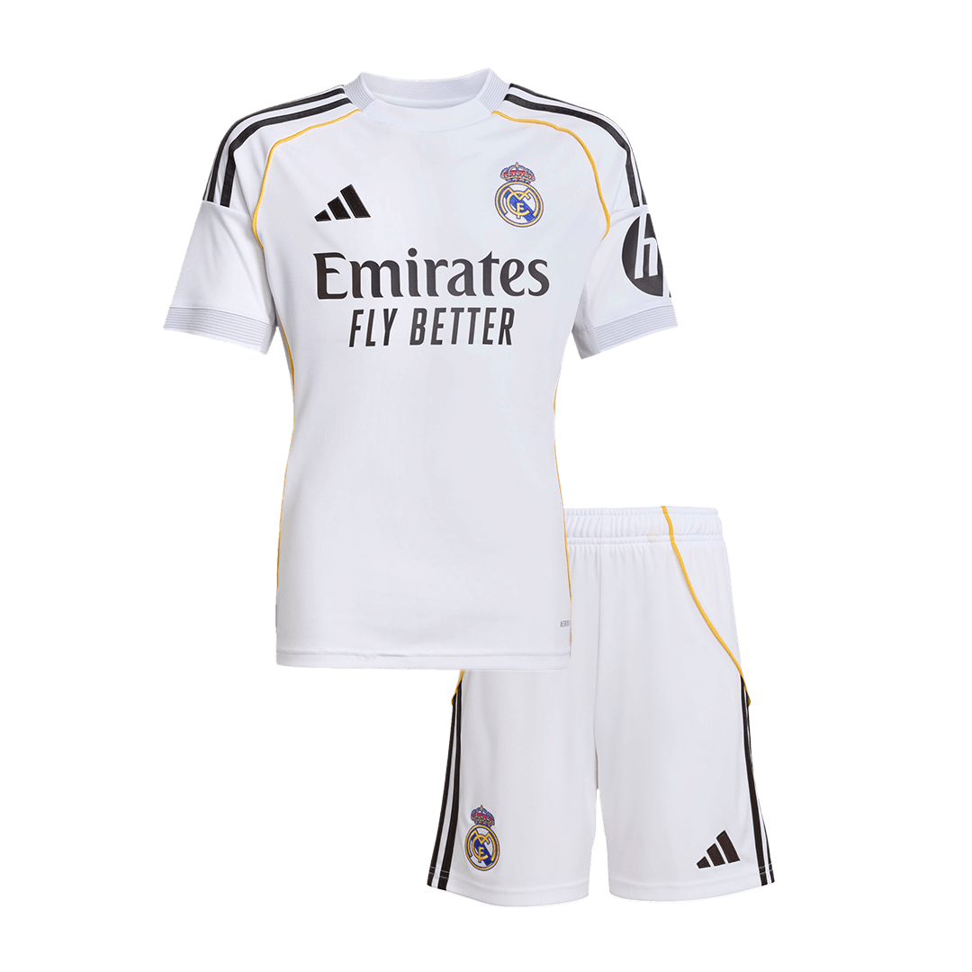 Domači otroški beli nogometni dresi Real Madrid komplet 2025/26