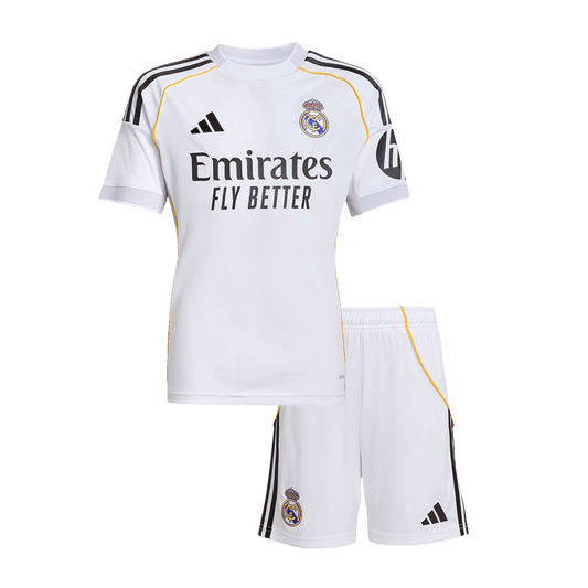 Kit de camisetas de fútbol blanco Real Madrid de local para niños 2025/26